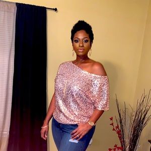 Rose Gold Sequin Top Sz: L